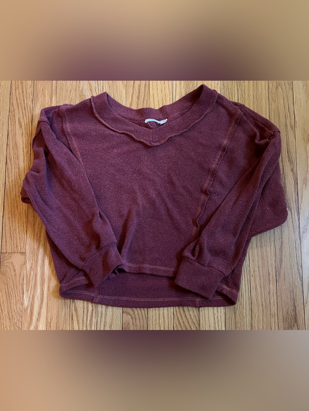 Lush Burnt Orange Cropped Waffle Knit Sweatshirt